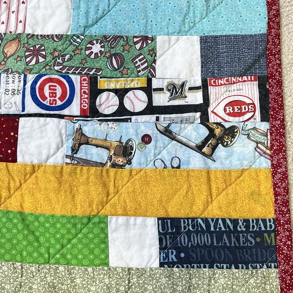 Quilt Handmade Colorful Strip Piece 60x43 Lightweight Lap Throw Farmhouse Boho